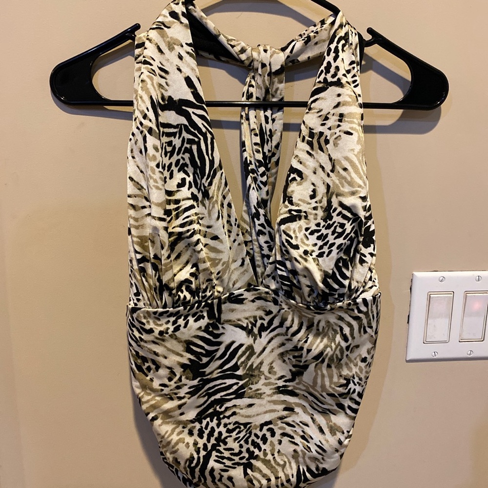 Guess animal print silk halter top
